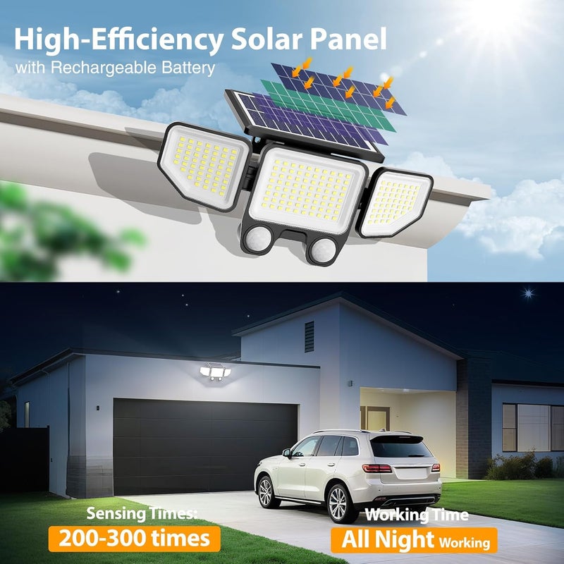 Onforu Solar Lights Outdoor, 3000LM 180 LED Motion Sensor Flood Lights with Remote Control, 3 Modes, IP65 Waterproof Security Lights for Yard, Pathway, Garden, Pool, Garage, 2 Pack - Image 4